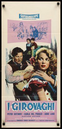 9t334 I GIROVAGHI Italian locandina '59 artwork of Peter Ustinov & sexy Abbe Lane!