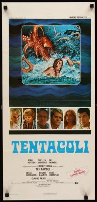 9t362 TENTACLES Italian locandina '77 Tentacoli, great art of octopus attacking sexy girl in bikini!