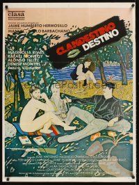 9t023 CLANDESTINO DESTINO Mexican poster '87 really cool Tafoya art of nude guy at picnic!