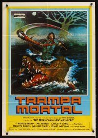 9t244 EATEN ALIVE Spanish '77 Tobe Hooper, wild horror artwork of madman w/scythe & alligator!