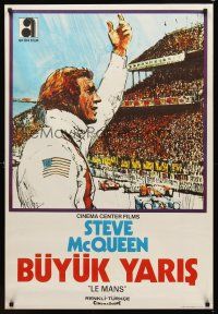 9t110 LE MANS Turkish '71 best close up of race car driver Steve McQueen waving at the crowd!