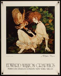 9w102 EDWARD WESTON GRAPHICS 23x29 art print '81 Noyer art of sexy woman & owl. La Nymphe!