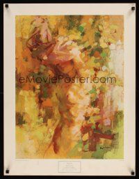 9w119 PINK GOWN Italian art print '80s Rucker art of pretty topless woman in garden!