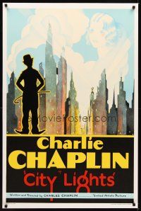9w247 CITY LIGHTS S2 recreation 1sh 2001 incredible art of Charlie Chaplin over New York skyline!