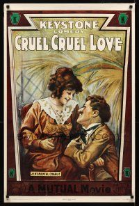 9w284 CRUEL CRUEL LOVE commercial poster '71 romantic art of Charlie Chaplin & Minta Durfee!