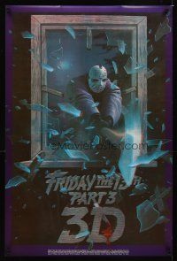 9w293 FRIDAY THE 13th PART 3 - 3D commercial poster '82 3-D art of Jason with axe, w/glasses!