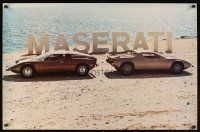 9w160 MASERATI commercial poster '70s cool image of Italian supercars on beach!