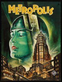 9w301 METROPOLIS German commercial poster '90s Fritz Lang classic, cool Kurt Degen art!
