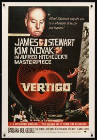 9w314 VERTIGO commercial poster '80s Alfred Hitchcock classic, James Stewart, Novak!