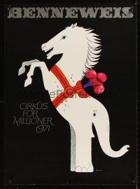 9w177 BENNEWEIS Danish circus poster '71 Autoni artwork of half-horse half-elephant!