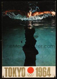 9w025 TOKYO 1964 Japanese 29x41 '64 Summer Olympics, great image of swimmer!