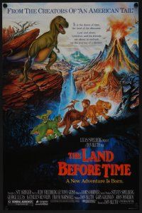 9w428 LAND BEFORE TIME mini poster '88 Steven Spielberg, George Lucas, Don Bluth, dinosaur cartoon!
