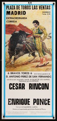 9w022 PLAZA DE TOROS LAS VENTAS MADRID Spanish bullfight '77 art of matador & bull by Lopez Canito!