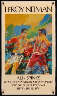 9w092 ALI - SPINKS WORLD HEAVYWEIGHT CHAMPIONSHIP 20x35 art print '78 Leroy Neiman art of boxers!