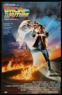9w317 BACK TO THE FUTURE video Canadian 25x39 '85 art of Michael J. Fox & Delorean by Drew!