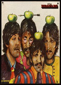 9w652 BEATLES REPRO Polish commercial 27x37 '80s Pagowski art of Harrison, McCartney, Starr & Lennon!