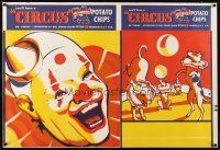 9w071 BELL BRAND POTATO CHIPS 30x44 advertising poster '50s cool art of clown & dancing dogs!