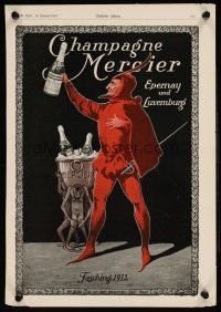 9w039 CHAMPAGNE MERCIER German 11x16 German magazine ad '13 cool art of The Devil holding up bottle!