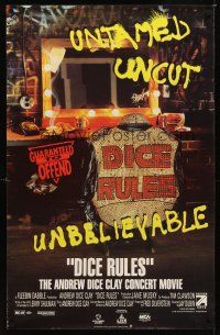 9w323 DICE RULES video Canadian special 25x39 '91 comedy guaranteed to offend, Andrew Dice Clay!