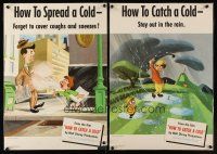 9w421 HOW TO CATCH A COLD set of 4 laminated special 14x20s '51 Walt Disney health class cartoon!