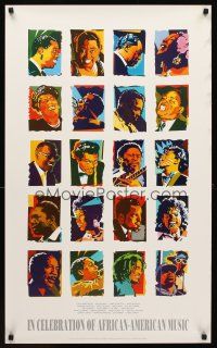 9w054 IN CELEBRATION OF AFRICAN-AMERICAN MUSIC 22x36 music poster '92 art of musicians by Rogers!