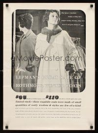 9w086 LIPMAN'S GREAT WINTER SALE OF ROTHMOOR WINTER COATS advertising '60s sexy woman in coat!