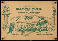 9w088 NELSON'S MOTEL 14x20 advertising poster '50s wacky art of bear hunting man hunting deer!