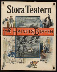 9w233 PA HAFVETS BOTTEN stage play Swedish 20x24 '20s cool art of characters & divers fighting!