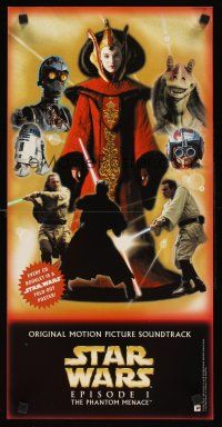 9w450 PHANTOM MENACE 2-sided soundtrack music poster '99 Star Wars Episode I, Jar Jar Binks!