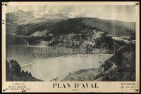 9w580 PLAN D'AVAL French travel poster '50s Savoie, wonderful image of lake & new dam!
