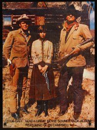 9w478 TRUE GRIT soundtrack poster '69 John Wayne as Rooster Cogburn, Kim Darby, Glen Campbell!