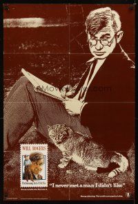 9w079 WILL ROGERS 24x36 advertising poster '79 USPS, stamp collecting, Rogers seated w/cat!