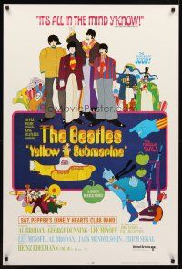 9w679 YELLOW SUBMARINE REPRODUCTION 1sh '80s psychedelic art of Beatles John, Paul, Ringo & George!