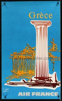9w563 AIR FRANCE GRECE French travel poster '60s Mathieu Georges art of Greek column!