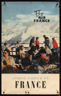 9w565 AIR FRANCE SPORTS D'HIVER EN FRANCE French travel poster '60s image of people in mountains!