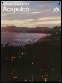 9w487 AMERICAN AIRLINES ACAPULCO travel poster '70s great image of beach at twilight!