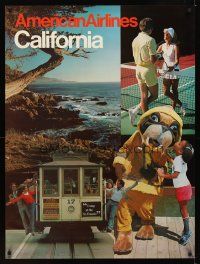 9w489 AMERICAN AIRLINES CALIFORNIA travel poster '80s cool images of San Francisco & rocky shore!