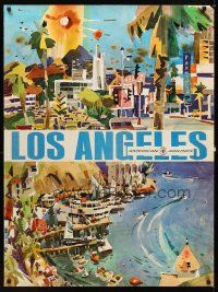 9w491 AMERICAN AIRLINES LOS ANGELES travel poster '70s great artwork of city life & Catalina Island!