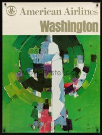 9w493 AMERICAN AIRLINES WASHINGTON travel poster '60s cool Gaynor art of monument & capital!