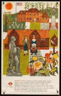 9w552 AMERICAN LONDON English travel poster '76 bicentenary, Chapman art of early America!