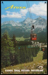 9w617 AROSA SWITZERLAND Swiss travel poster '83 great image gondolas & mountains!