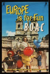9w553 BOAC EUROPE English travel poster '60s great image of woman w/balloons!