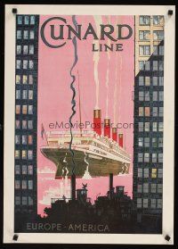 9w147 CUNARD LINE Italian commercial poster '90s travel The Cunard Line, Shoesmith art of ship!
