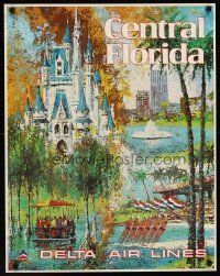 9w496 DELTA AIRLINES: CENTRAL FLORIDA travel poster '70s art of Disney World & more by Jack Laycox!