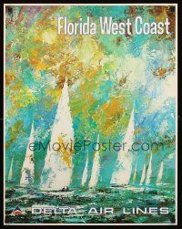 9w497 DELTA AIRLINES: FLORIDA WEST COAST travel poster '70s artwork of sailboats by Jack Laycox!