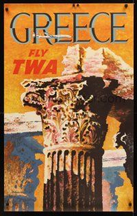 9w517 FLY TWA GREECE travel poster '60s cool art of the Greek ruins by David Klein!