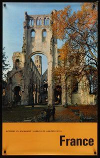 9w571 FRANCE French travel poster '60s image of ruins & fall leaves, Automne En Normandie!