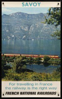 9w643 FRENCH NATIONAL RAILROADS French travel poster '67 Baydet photo of train & lake, Savoy!