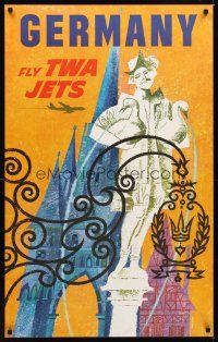 9w526 GERMANY FLY TWA JETS travel poster '60s art of German sights by David Klein!