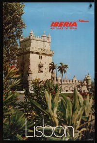 9w628 IBERIA LISBON travel poster '80s cool Morris image of ancient fortress!